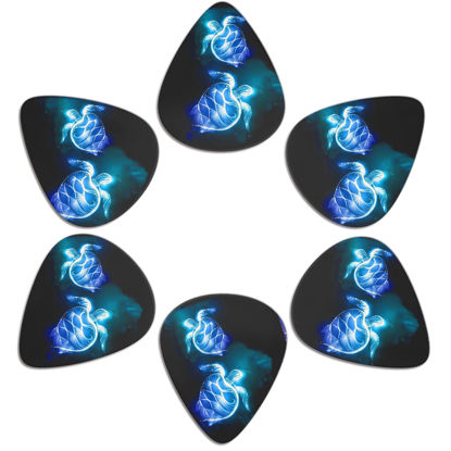 Picture of KEIAHUAN Guitar Picks For Bass, Electric, Acoustic Guitars Blue Neon Sea Turtle Print Set of 6