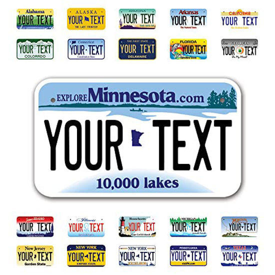 Picture of InkMyPlate Personalized Minnesota Mini License Plate | Choose from 50 States | Moto 7x4 | Custom License Plate for Kids Power Wheels | Golf Cart, Motorcycle, Wagons, Moped ATV | Aluminum Made in USA