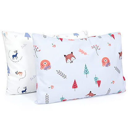 Picture of TILLYOU Toddler Travel Pillowcases Set of 2, 14x20- Fits Pillows Sized 12x16, 13x18 or 14x19, 100% Silky Soft Microfiber, Envelope Closure Machine Washable Kids Pillow Cases, Elk in Nature