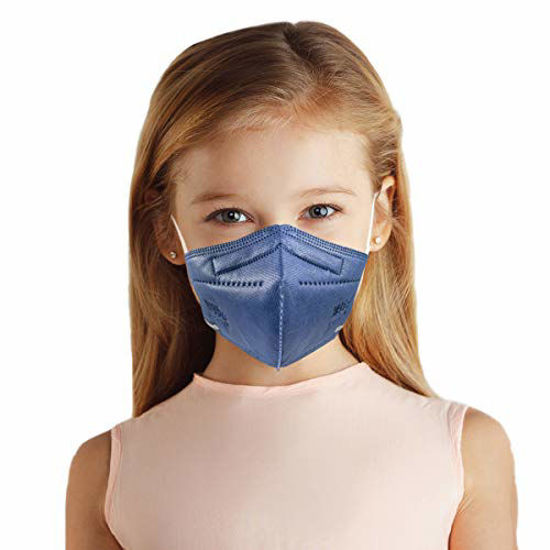 Picture of Lutema 5 Layer Protection Breathable Kids Face Mask (Denim Blue) - Made in USA - Designed for Children | Filtration>95% with Comfortable Elastic Ear Loop | Bandanna Replacement (20 pcs)