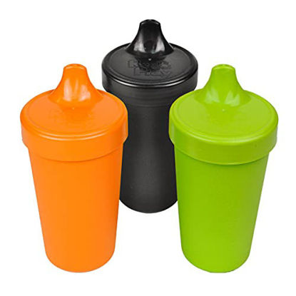 Picture of Re-Play Made in USA 10 oz. No Spill Cups for Baby, Toddler & Child Feeding in Orange, Lime & Black | Made from Eco Friendly Heavyweight Recycled Milk Jugs| BPA Free | Dishwasher Safe | Halloween (3pk)