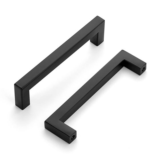 Picture of Ravinte 40 Pack Cabinet Handles Square Cabinets Cupboard Hanldes Matte Black Drawer Pulls Stainless Steel Kitchen Cabinet Pulls Cabinet Hardware Drawer Handles 5 inch Hole Center