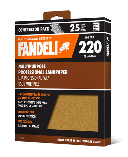 Picture of Fandeli 36027 220 Grit Multipurpose Sandpaper Sheets, 9" x 11", 25-Sheet