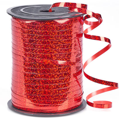 Picture of PartyWoo Red Ribbon, 500 Yard Curling Ribbon for Crafts, Iridescent Crimped Ribbon, Shiny Metallic Ribbon for Gift Wrapping, Ribbon for Balloons String, Hair, Florist Flower (1 Roll)