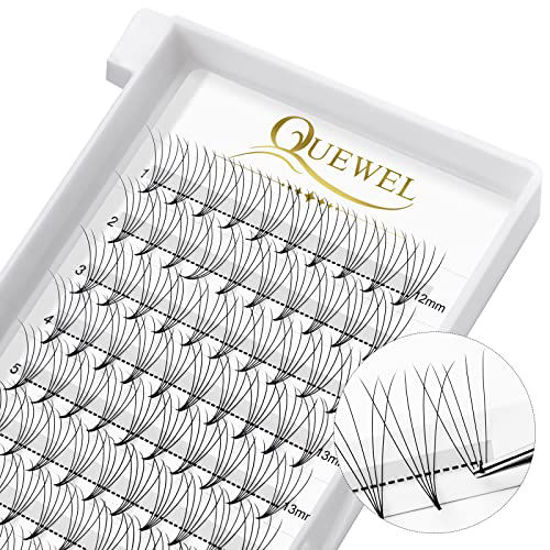 Picture of QUEWEL Short Stem Middle Part | 3D～10D 12D 14D | 10mm-18mm Length | .07/.10 Thinkness | C/D Curl Premade Fans Long-Lasting Pre Fanned Volume Lash Extensions(5D-0.07D-MIX12-15)