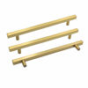 Picture of goldenwarm Gold Cabinet Handles Brushed Brass Cabinet Pulls 5 Pack - LS1212GD224 Gold Pulls for Dresser Square T Bar Drawer Pulls 8-4/5" Hole Centers Brass Drawer Handles