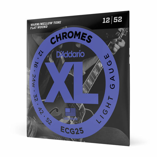 Picture of D'Addario Guitar Strings - XL Chromes Electric Guitar Strings - Flat Wound - Polished for Ultra-Smooth Feel and Warm, Mellow Tone - ECG25 - Light, 12-52, 1-Pack