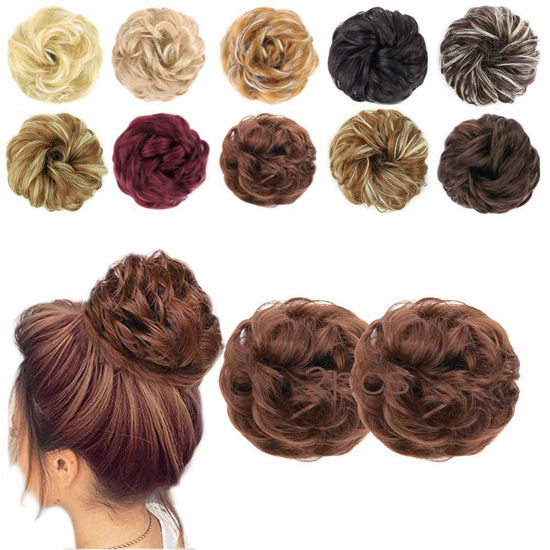 Picture of MORICA 2PCS Messy Hair Bun Extensions Curly Wavy Messy Synthetic Chignon Hairpiece Scrunchie Scrunchy Updo Hairpiece for women.