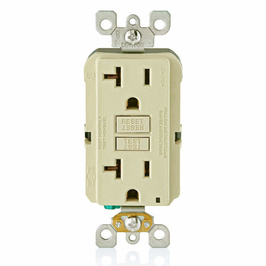Picture of Leviton GFNT2-I Self-Test SmartlockPro Slim GFCI Non-Tamper-Resistant Receptacle with LED Indicator, Wallplate Included, 20-Amp, Ivory