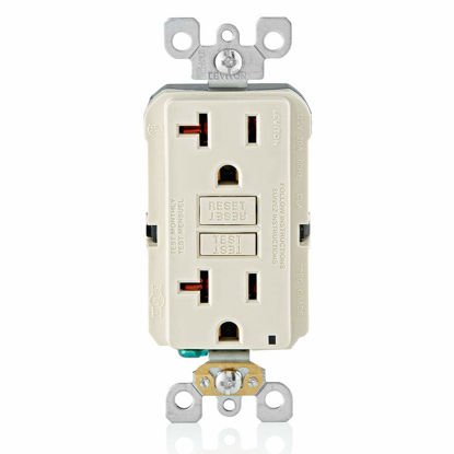 Picture of Leviton GFNT2-T Self-Test SmartlockPro Slim GFCI Non-Tamper-Resistant Receptacle with LED Indicator, Wallplate Included, 20-Amp, Light Almond