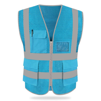 Picture of HYCOPROT High Visibility Mesh Safety Reflective Vest with Pockets and Zipper, Meets ANSI/ISEA Standards (Sky Blue, Medium)