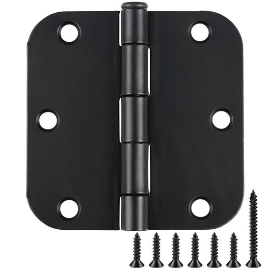 Picture of 48 Pack Rounded Matte Black Door Hinges 3.5" x 3.5 Inch 5/8" Radius Interior 3 1/2 Inch Door Hinges Front Bifold Residential Standard Bedroom Indoor Door Hinge for Door Hardware Controls Matte Black