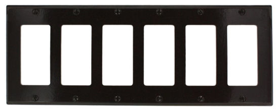 Picture of Leviton 80436 6-Gang Decora/GFCI Device Decora Wallplate, Standard Size, Thermoset, Device Mount, Brown