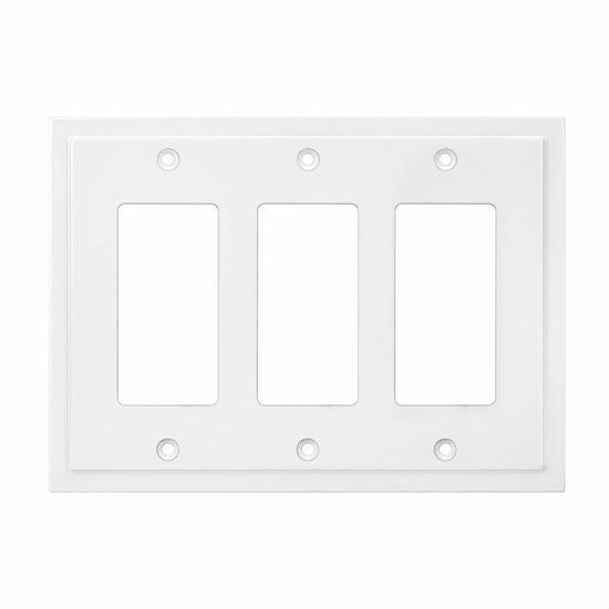 Picture of Modern Edge Decorative Wall Plate Switch Plate Outlet Cover, Durable Solid Zinc Alloy (Triple Decorator, White)