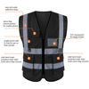 Picture of Reflective Black Mesh Safety Vest for Women Men High Visibility Security With Pockets Zipper Front Meets ANSI/ISEA Standards