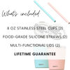 Picture of CUPKIN Toddler Straw Cups - The Original 8 oz Stackable Stainless Steel Cups for Kids - Set of 2 Powder Coated Insulated Straw Cup + BPA Free Lids + Reusable Silicone Straws (8oz Peach + Teal)