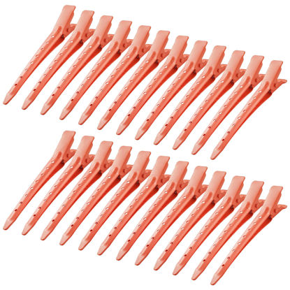 Picture of 24 Packs Duck Bill Clips, Bantoye 3.35 Inches Rustproof Metal Alligator Curl Clips with Holes for Hair Styling, Hair Coloring, Orange