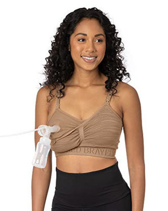 Picture of Kindred Bravely Sublime Hands Free Pumping Bra | Patented All-in-One Pumping & Nursing Bra with EasyClip (Latte, Large)