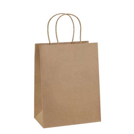 Picture of Paper Gift Bags 8x4.25x10.5 100Pcs BagDream Gift Bags Medium Size, Brown Paper Bags with Handles Bulk Wedding Party Favor Bags, Kraft Bags, Grocery Shopping Bags, Retail Merchandise Bags Gift Sacks