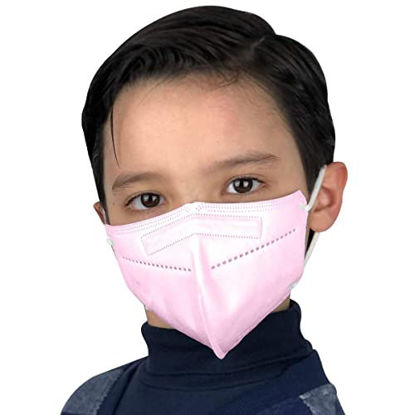 Picture of Kids Sized 3D Face Mask 5 Ply Filter Mouth Cover Protection For Boys Girls Dust Pollen Haze With Comfortable Ear Straps for Indoor Outdoor Park Playtime School Home Use (5 Pack, Pink)