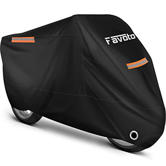 Picture of Favoto Motorcycle Cover, Universal Fits up to 96.5 inches Motorcycles, with 3 Night Reflectors Lock-Hole Carrying Bag, Windproof Waterproof Dustproof Durable Sun Outdoor Protection