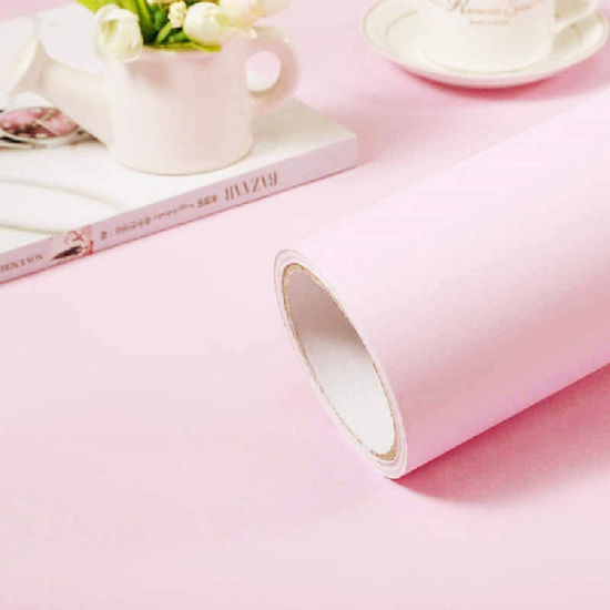 Picture of Pink Wallpaper Self Adhesive and Removable Peel and Stick Vinyl Film Stick Paper Easy to Apply Wall Coverings Shelf Home Decorative Liner Table and Door Reform