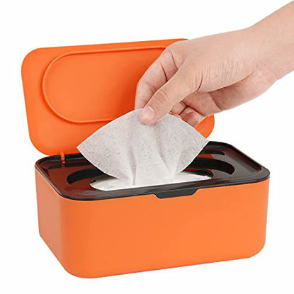 Picture of Wipes Dispenser, Wipe Holder for Baby & Adult, Seposeve Refillable Wipe Container, Keeps Wipes Fresh, One-Handed Operation. Non-Slip, Easy Open/Close Wipes Pouch Case, Orange