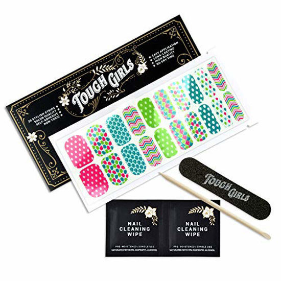 Picture of TOUGH GIRLS | Nail Polish Strips | 20 Stylish Strips | Brighter, Thicker, Tougher | Includes Cuticle Stick, Nail File & Nail Wipes (Easter Eggs)