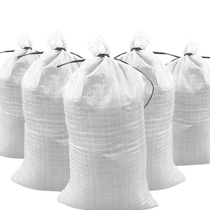 Picture of DURASACK Heavy Duty Sand Bags with Tie Strings Empty Woven Polypropylene Sand-Bags with 1600 Hours of UV Protection, 14x26 inches, White, Pack of 10