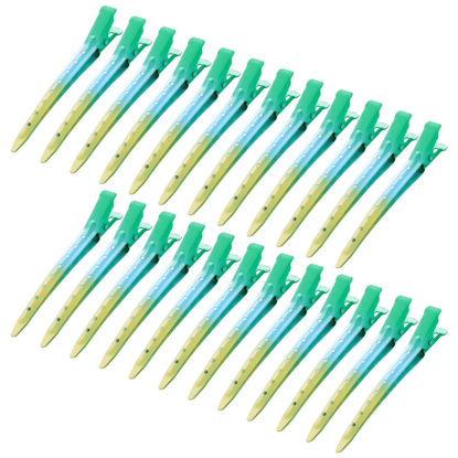 Picture of 24 Packs Duck Bill Clips, Bantoye 3.35 Inches Rustproof Metal Alligator Curl Clips with Holes for Hair Styling, Hair Coloring, Gradient Green