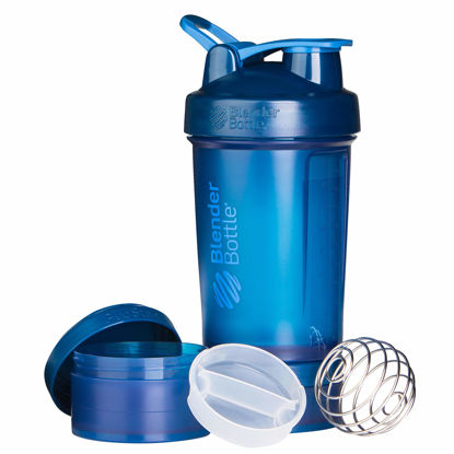 Picture of BlenderBottle Shaker Bottle with Pill Organizer and Storage for Protein Powder, ProStak System, 22-Ounce, Navy