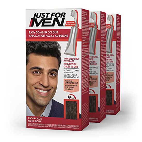 Picture of Just For Men Easy Comb-In Color (Formerly Autostop) Mens Hair Dye, Easy No Mix Application - Rich Black, A-65, 3 Pack