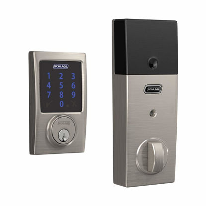 Picture of SCHLAGE BE469ZP CEN 619 Connect Smart Deadbolt With Alarm Inbuilt Century Trim In Satin Nickel