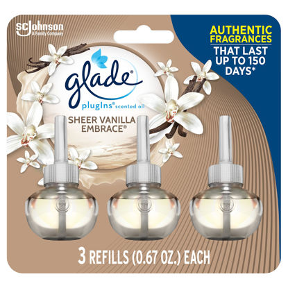 Picture of Glade PlugIns Refills Air Freshener, Scented and Essential Oils for Home and Bathroom, Sheer Vanilla Embrace, 2.01 Oz, 3 Count