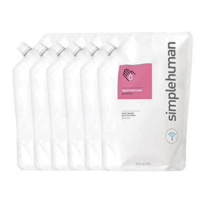 Picture of simplehuman Geranium Moisturizing Liquid Hand Soap Refill Pouch, 34 Fl. Oz, Pack of 6