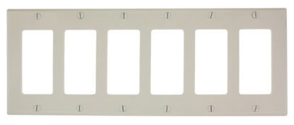 Picture of Leviton 80436-T 6-Gang Decora/GFCI Device Wallplate, Standard Size, Thermoset, Device Mount, Light Almond