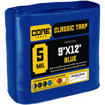 Picture of Core Tarps Classic 5 Mil Tarp Cover, Waterproof, UV Resistant, Rip and Tear Proof, Poly Tarpaulin with Reinforced Edges for Roof, Camping, Patio, Pool Cover, Boat (Blue 9′ X 12′)