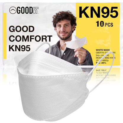 Picture of GOOD MASK CO. Good Comfort KN95 Face Mask, Disposable KN95 Face Mask, Folding, Filter Efficiency =95%, Comfortable Face Masks, Bulk Face Masks (10 Pack of Masks, White)