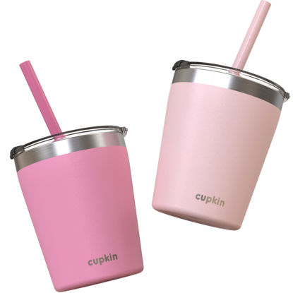 Picture of Cupkin Kids Tumblers - The Original 8 oz Stackable Stainless Steel Kids Cup with Straws - Set of 2 Powder Coated Insulated Toddler Tumbler + BPA Free Lids + Silicone Straws (Polignac + Potpourri)