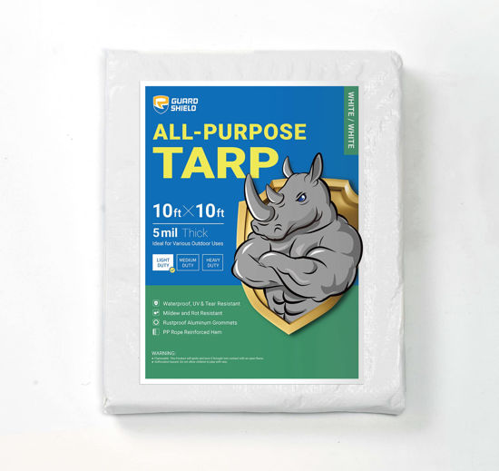 Picture of GUARD SHIELD Tarp White 10x10 Feet Multi Purpose Waterproof Poly Tarp Cover 5mil