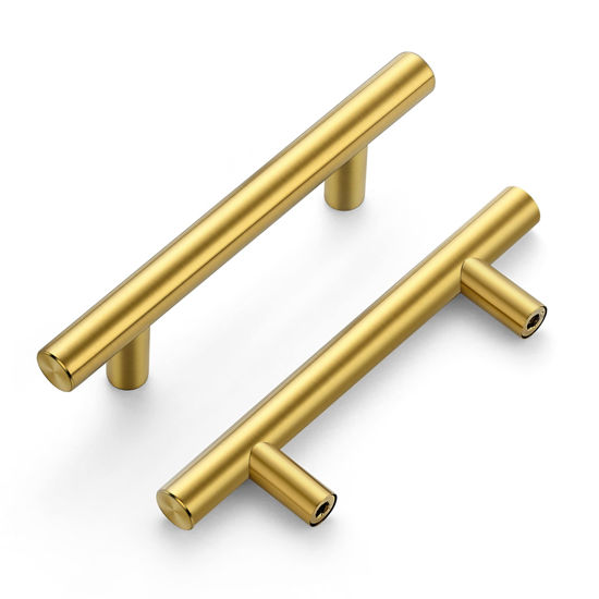 Picture of Ravinte 3 Pack | 5'' Cabinet Pulls Brushed Brass Stainless Steel Kitchen Drawer Pulls Cupboard Pulls Cabinet Handles 5”Length with 3” Hole Center