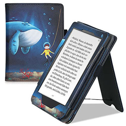 Picture of kwmobile Case Compatible with Kobo Clara HD - Case PU Leather Cover with Magnet Closure, Stand, Strap, Card Slot - Underwater Whale Diver Yellow/Brown/Dark Blue