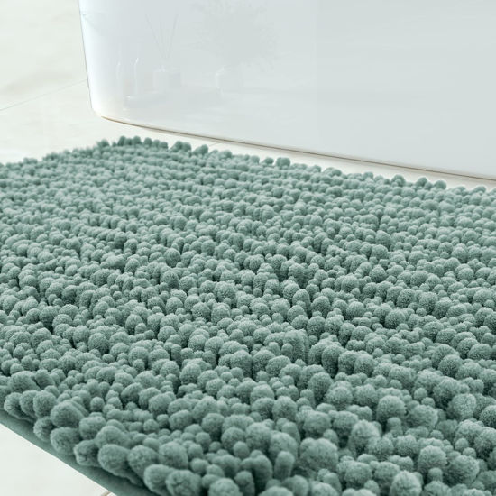 Picture of Yimobra Original Luxury Chenille Bath Mat, 55.1 x 24 Inches, Soft Shaggy and Comfortable, Large Size, Super Absorbent and Thick, Non-Slip, Machine Washable, Perfect for Bathroom, Greyish Green