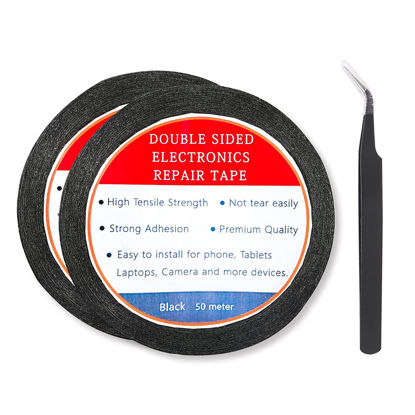 Picture of Diitao 2pcs Double Sided Layer Strong Adhesive Tape 50 m Long Roll (Black) with 1 Tweezers for Smartphone Tablet Tablets, Laptops, Camera Repair (2MM)