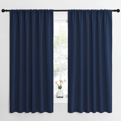 Picture of NICETOWN Blackout Curtains for Bedroom, Blackout Draperies, Home Decorations Thermal Insulated Solid Rod Pocket Blackout Drapes for Cafe (Navy, One Pair, 62 x 63-inch)