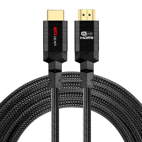 Picture of 4K HDMI 2.0 Cable 4 ft. [3 Pack] by RitzGear. 18 Gbps Ultra High Speed Braided Nylon Cord & Gold Connectors - 4K@60Hz/UHD/3D/2160p/1080p/ARC & Ethernet. Compatible with UHD TV/Monitor/PC/PS5/Xbox