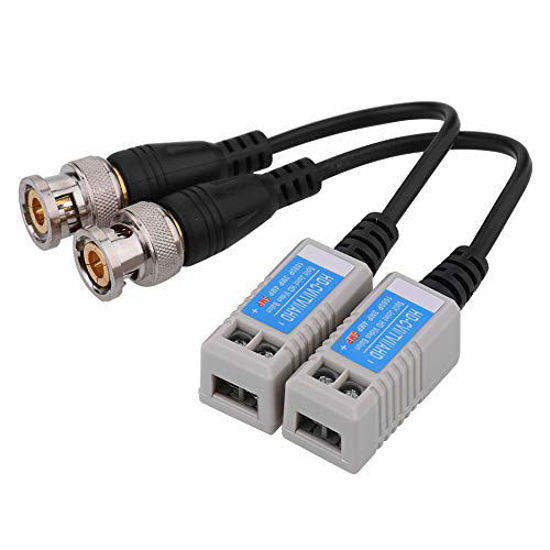 Picture of Passive Video Balun, Portable Plastic Wire HD CVI TVI AHD Video Balun Transceiver BNC Male Cable Twisted Transmitter Black with Power Connector