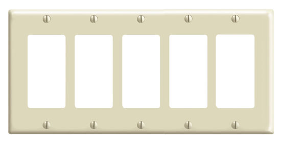Picture of Leviton 80423-I 5-Gang Decora/GFCI Device Decora Wallplate, Standard Size, Thermoset, Device Mount, Ivory
