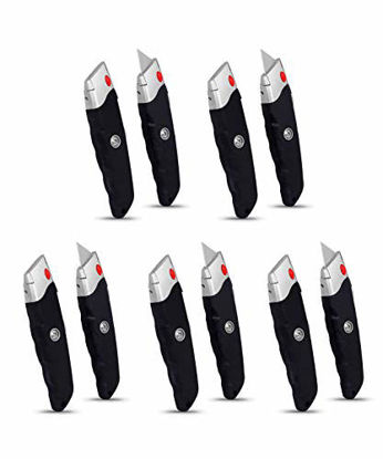 Picture of Internet's Best Premium Utility Knife - Set of 10 - Retractable Razor Knife Set - 10 Extra Blade Refills - Box Cutter Locking Razor Knife - Rubber Grip - Black