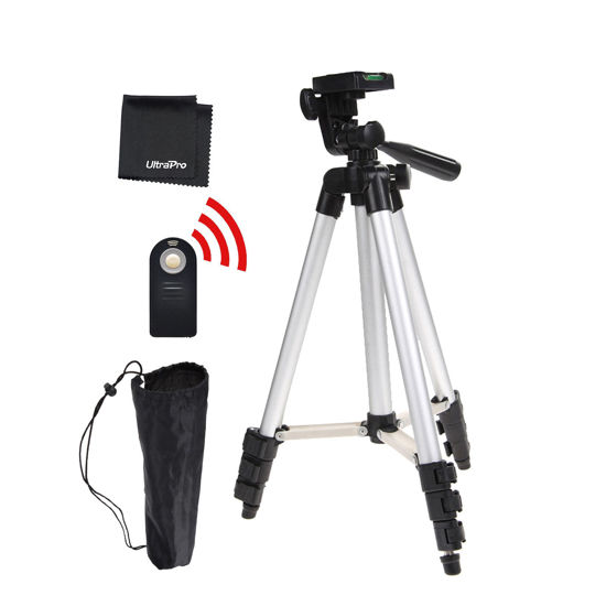 Picture of UltraPro 50" Inch Full Size Aluminum Camera Tripod + Wireless Remote Bundle for Nikon Digital Cameras, Includes UltraPro Microfiber Cleaning Cloth